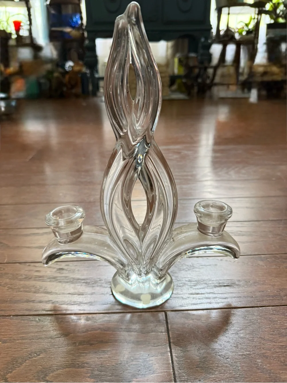 Vannes le Chatel crystal flame candlestick pair